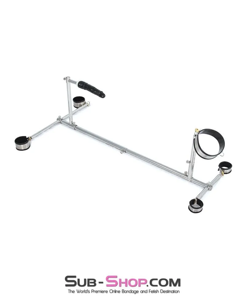 9968M      Slave Stockade with Stainless Steel   Rubber Cuffs and Dildo Set – Large / Extra Large Size