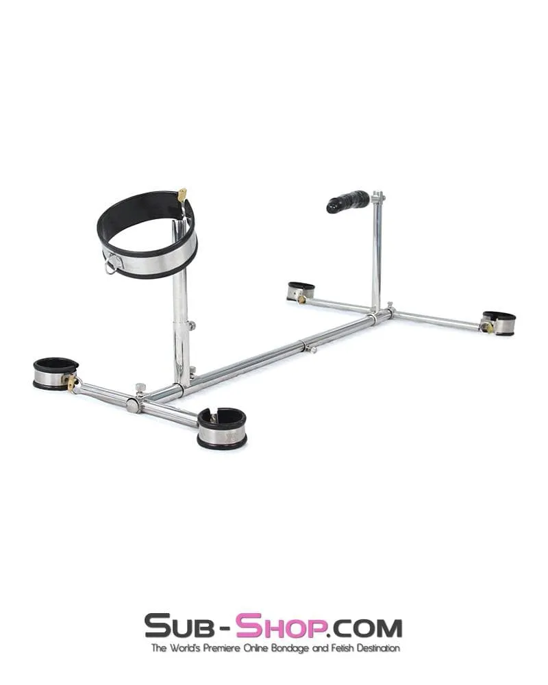 9968M      Slave Stockade with Stainless Steel   Rubber Cuffs and Dildo Set – Large / Extra Large Size