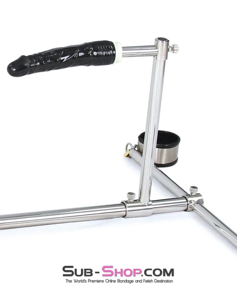 9968M      Slave Stockade with Stainless Steel   Rubber Cuffs and Dildo Set – Large / Extra Large Size