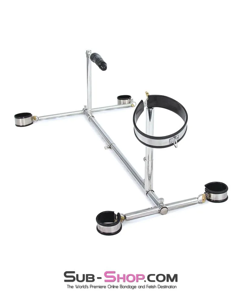 9968M      Slave Stockade with Stainless Steel   Rubber Cuffs and Dildo Set – Large / Extra Large Size