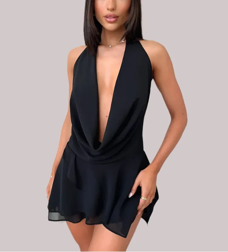 Backless Semi-Sheer Mini Dress