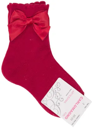 Carlomagno Red Single Bow Ankle Socks