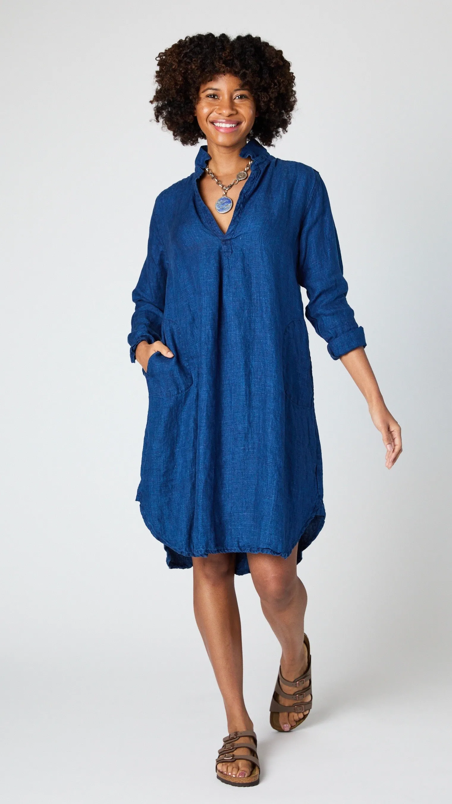 CP Shades Lara Dress - Linen Indigo Twill