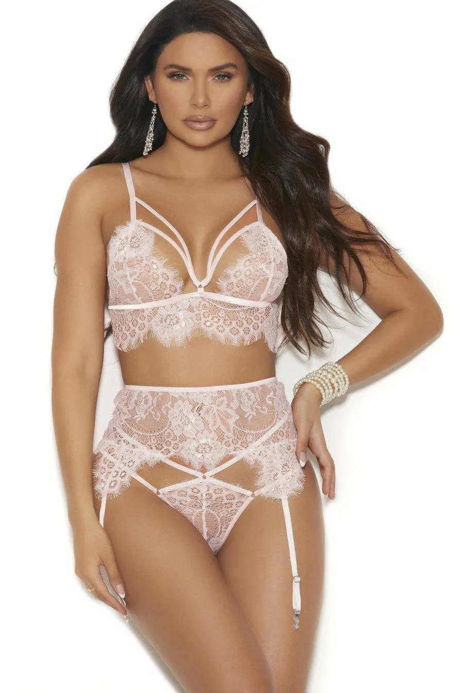 Eyelash Lace Strappy Front Bra Set