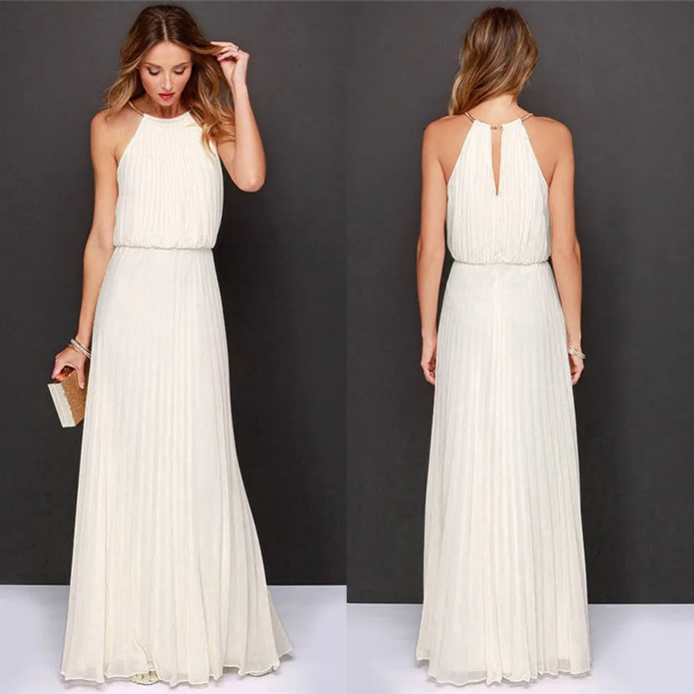 fashion sexy dress sleeveless Halter pleated pink series of sexy fashion chiffon dress