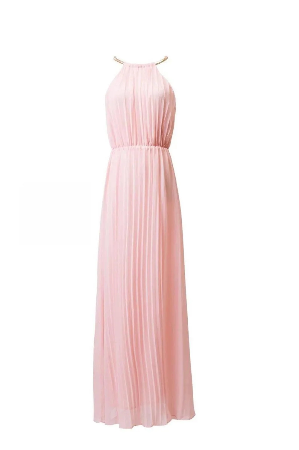 fashion sexy dress sleeveless Halter pleated pink series of sexy fashion chiffon dress