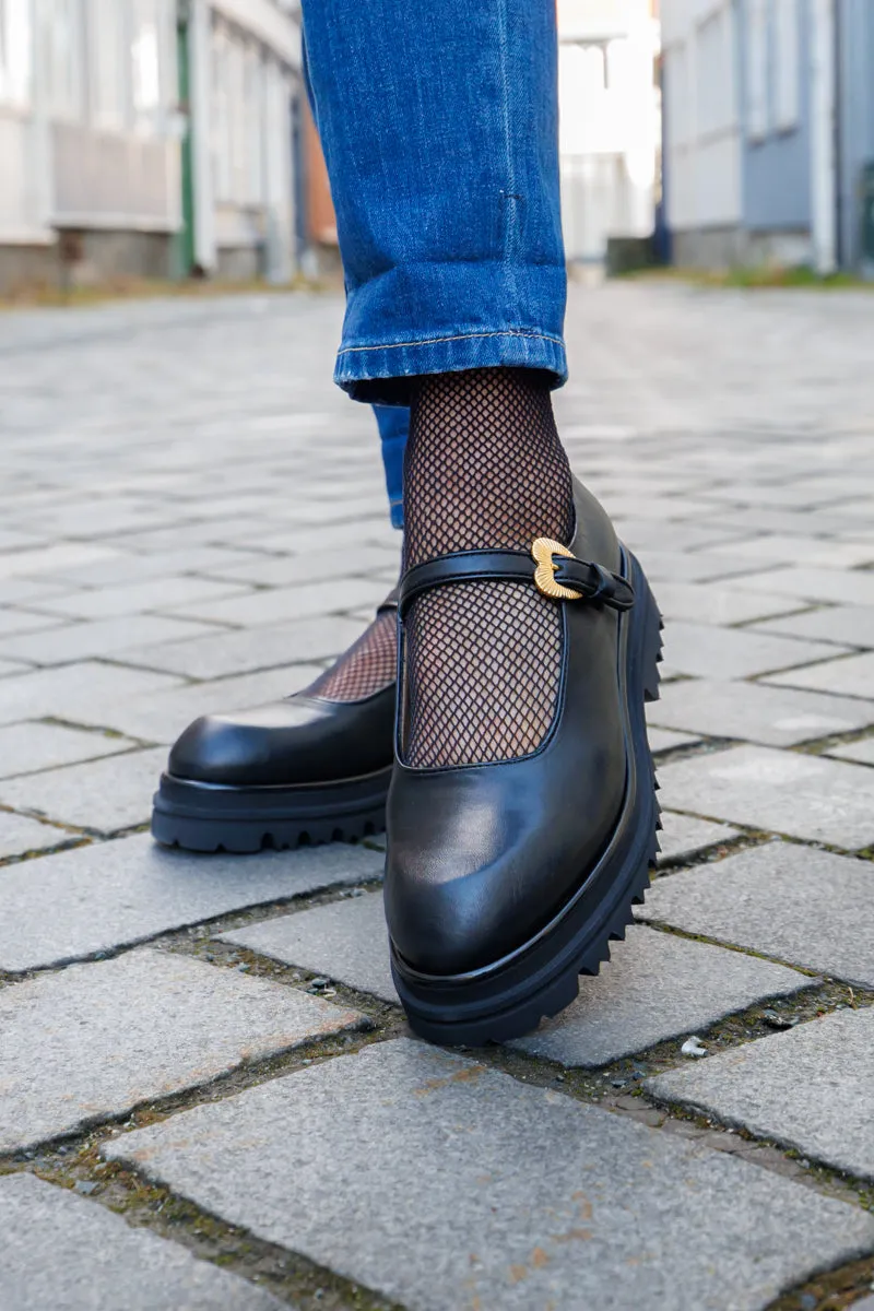 GIO  Sort loafer med rem og gullhjerte