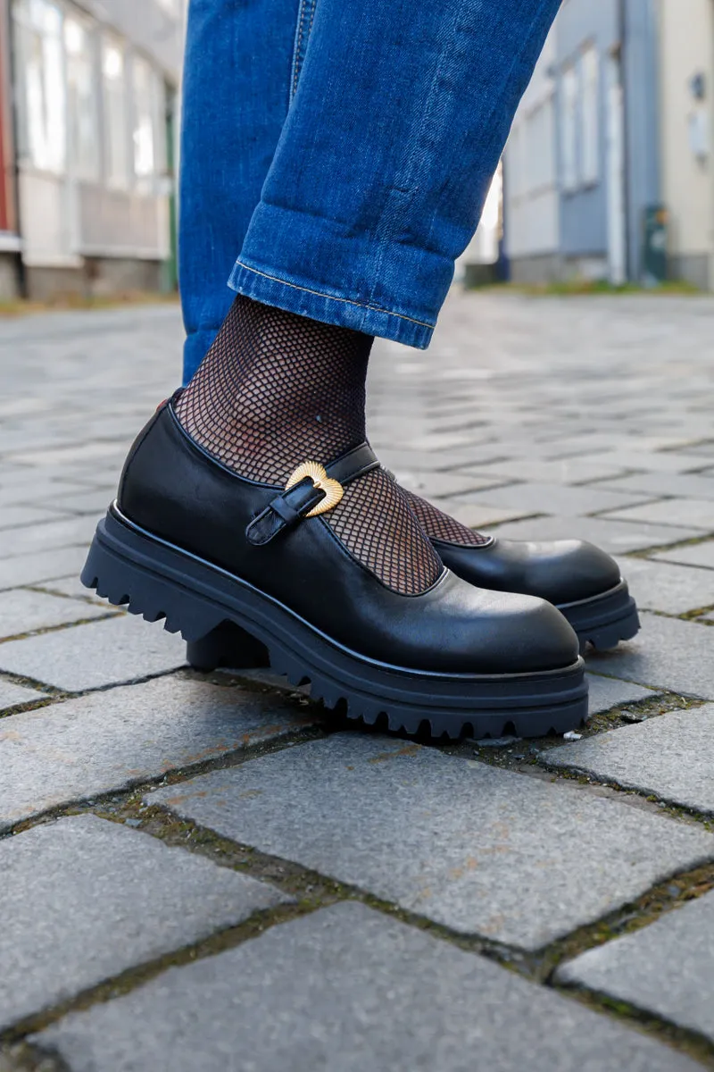 GIO  Sort loafer med rem og gullhjerte