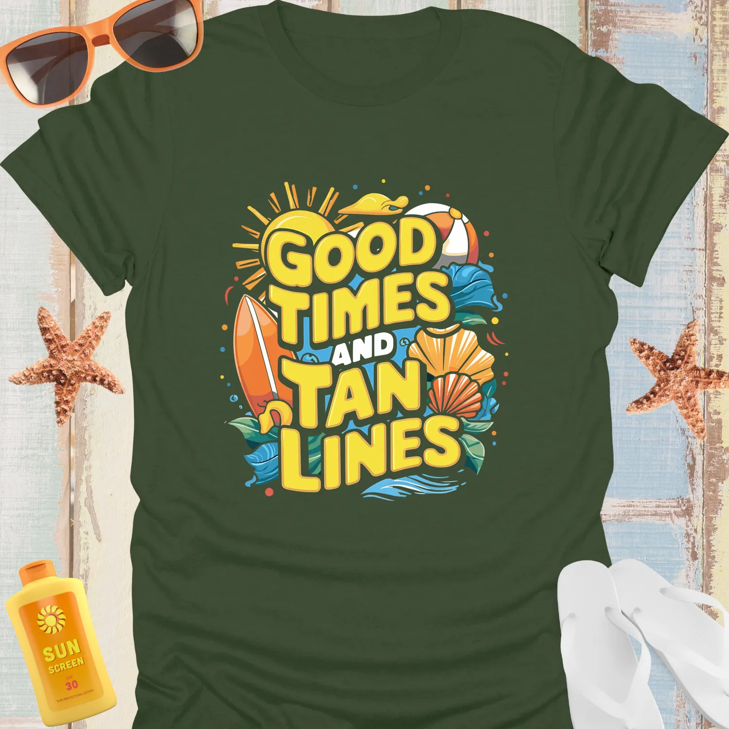 Good Times And Tan Lines Summer Beach T-Shirt