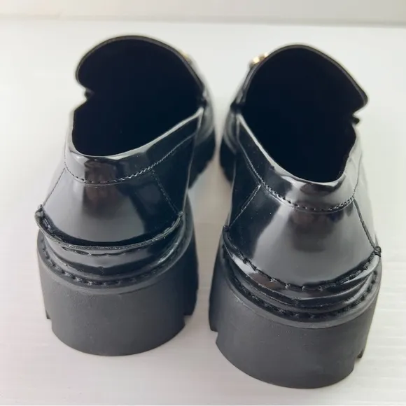 Open Edit loafer womens 9 Black Chunky Slip-On Lug Sole Round Toe Bit Loafer