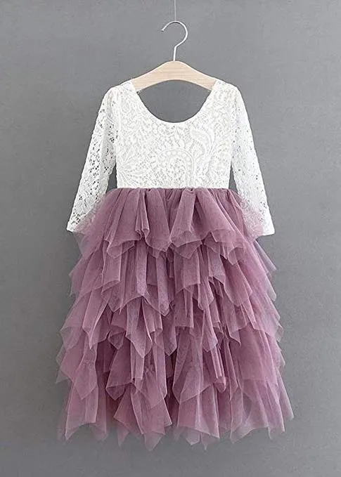Peony Lace Flower Girl Dress in Mauve (tiered)