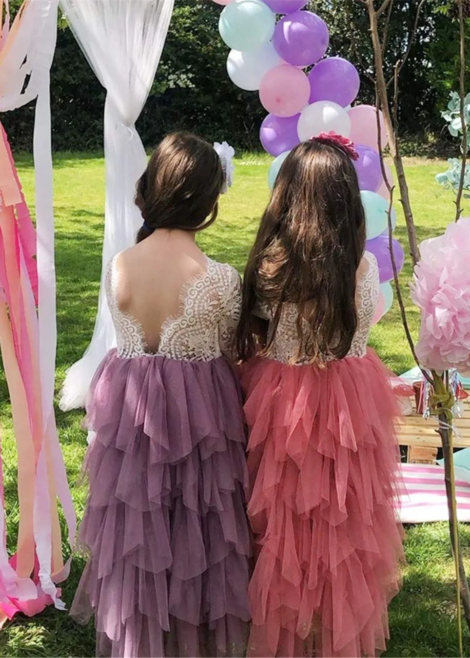 Peony Lace Flower Girl Dress in Mauve (tiered)