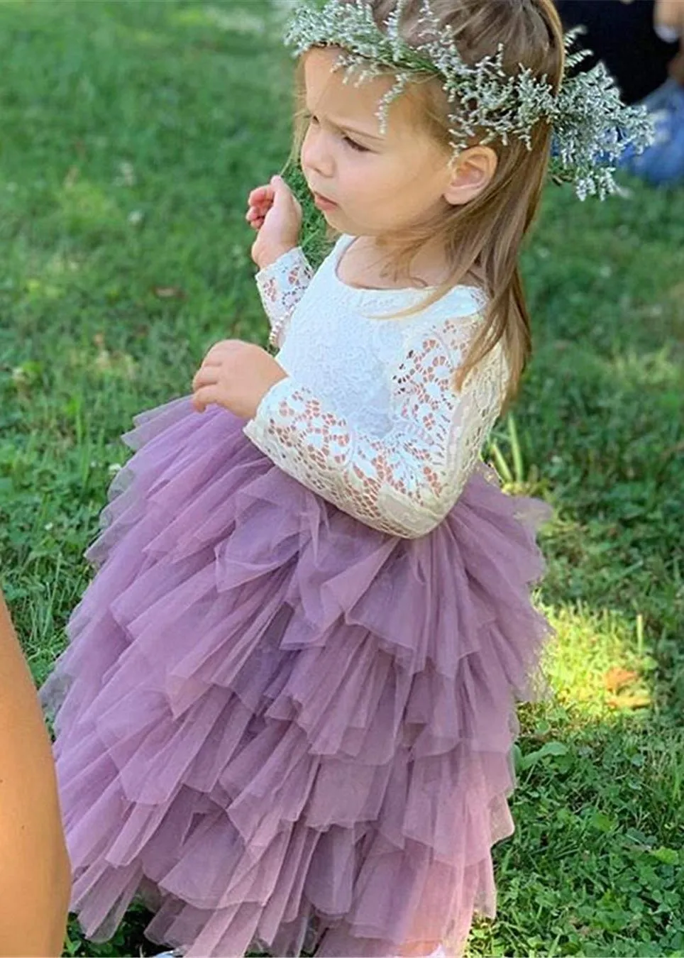 Peony Lace Flower Girl Dress in Mauve (tiered)