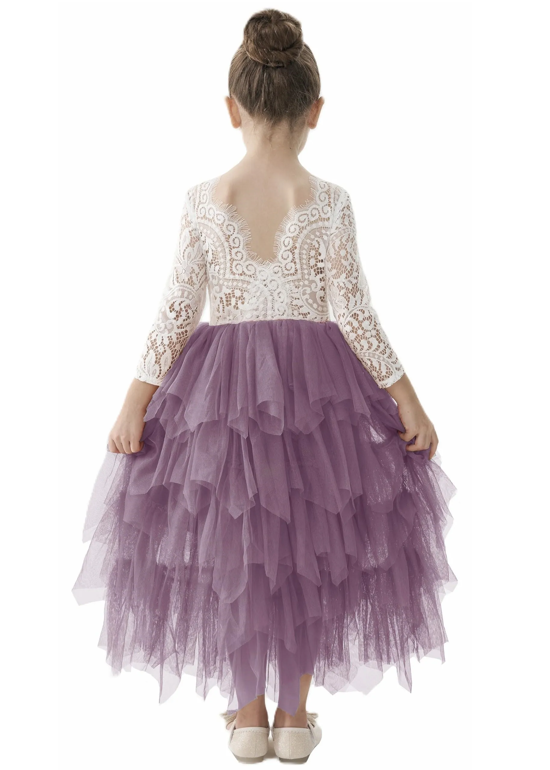 Peony Lace Flower Girl Dress in Mauve (tiered)