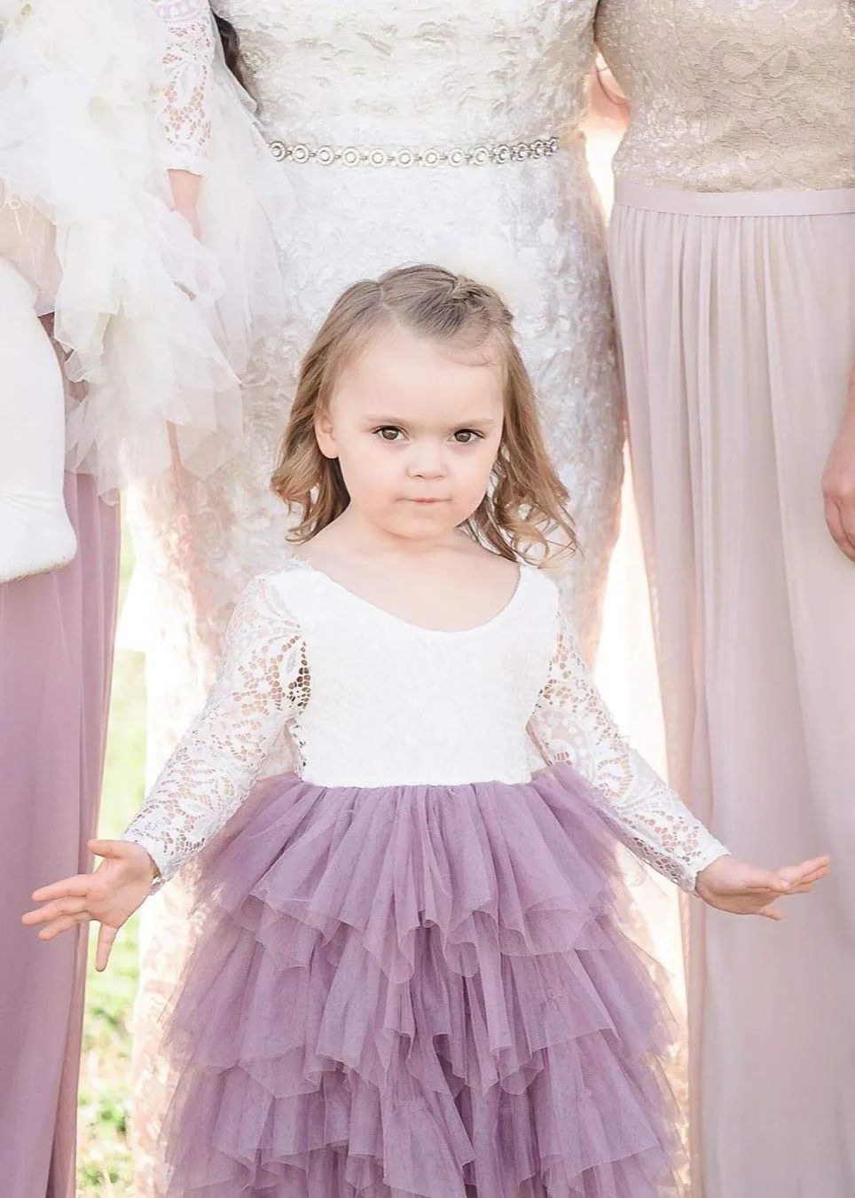 Peony Lace Flower Girl Dress in Mauve (tiered)