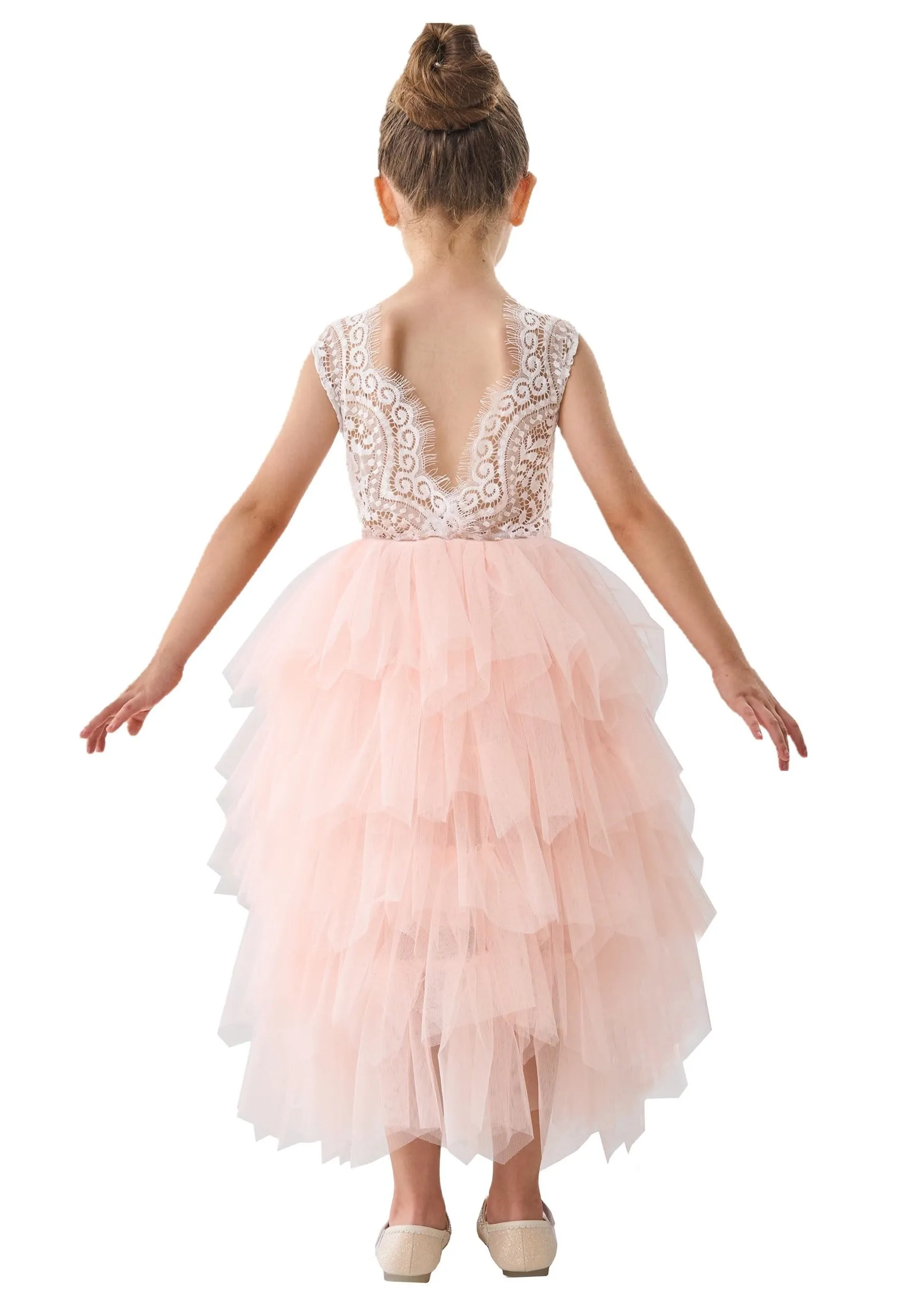 Peony Lace Flower Girl Dress in Pink (tiered)