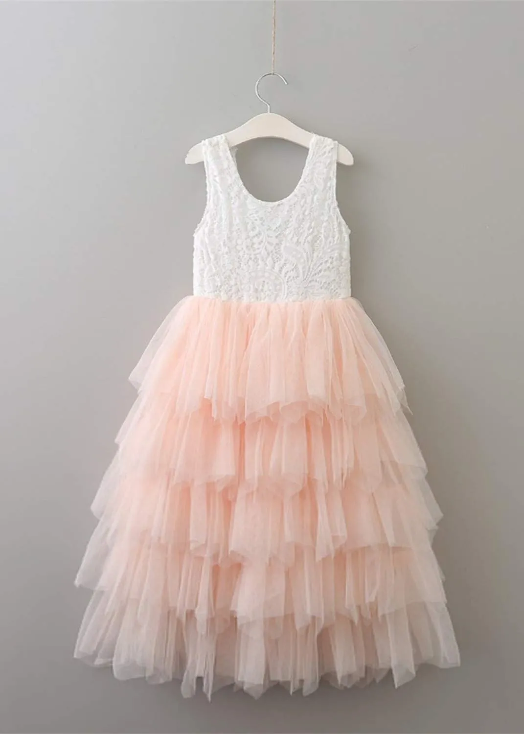 Peony Lace Flower Girl Dress in Pink (tiered)