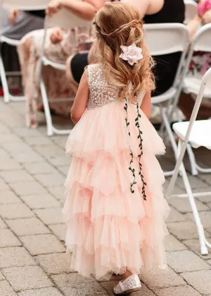 Peony Lace Flower Girl Dress in Pink (tiered)