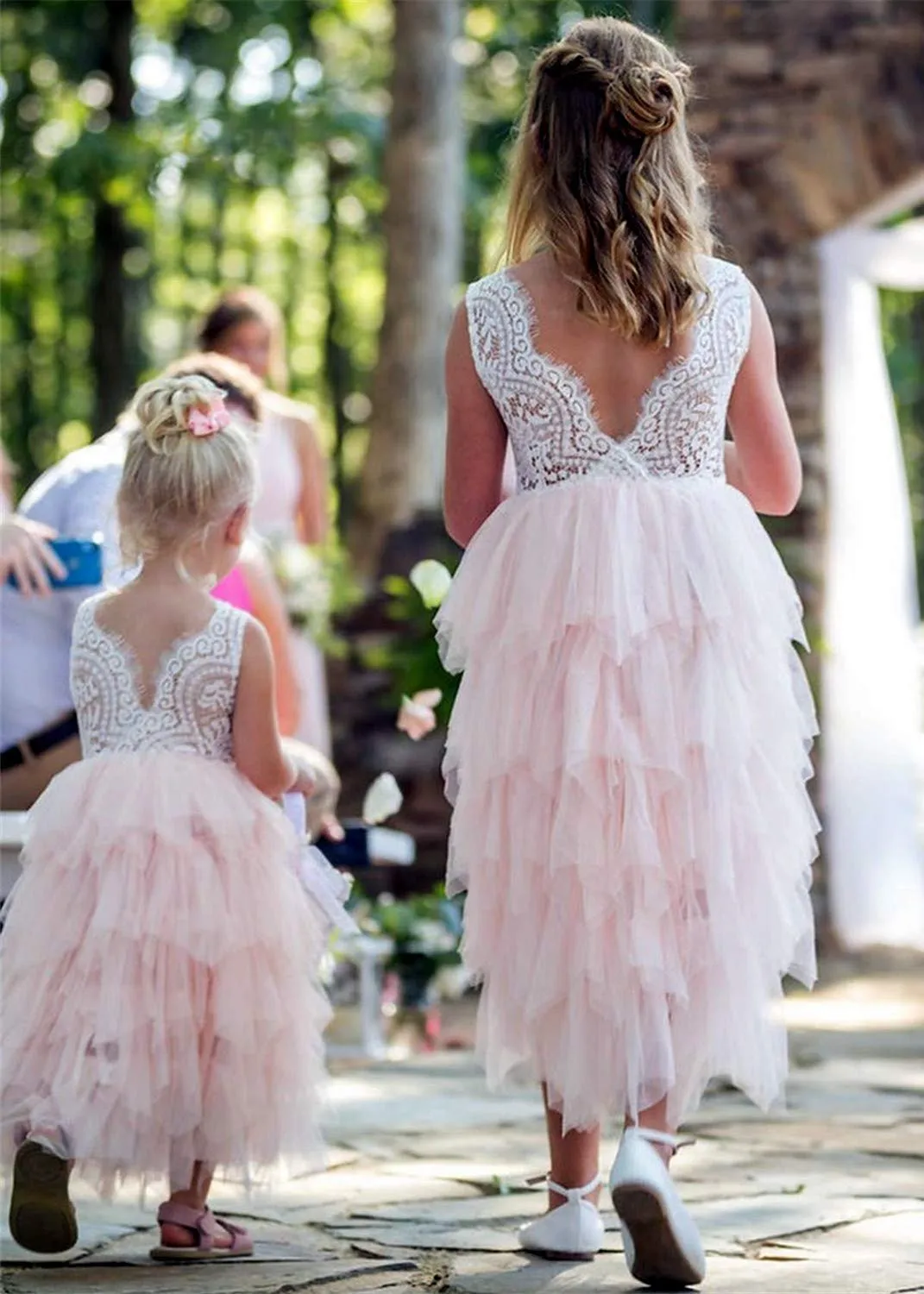 Peony Lace Flower Girl Dress in Pink (tiered)