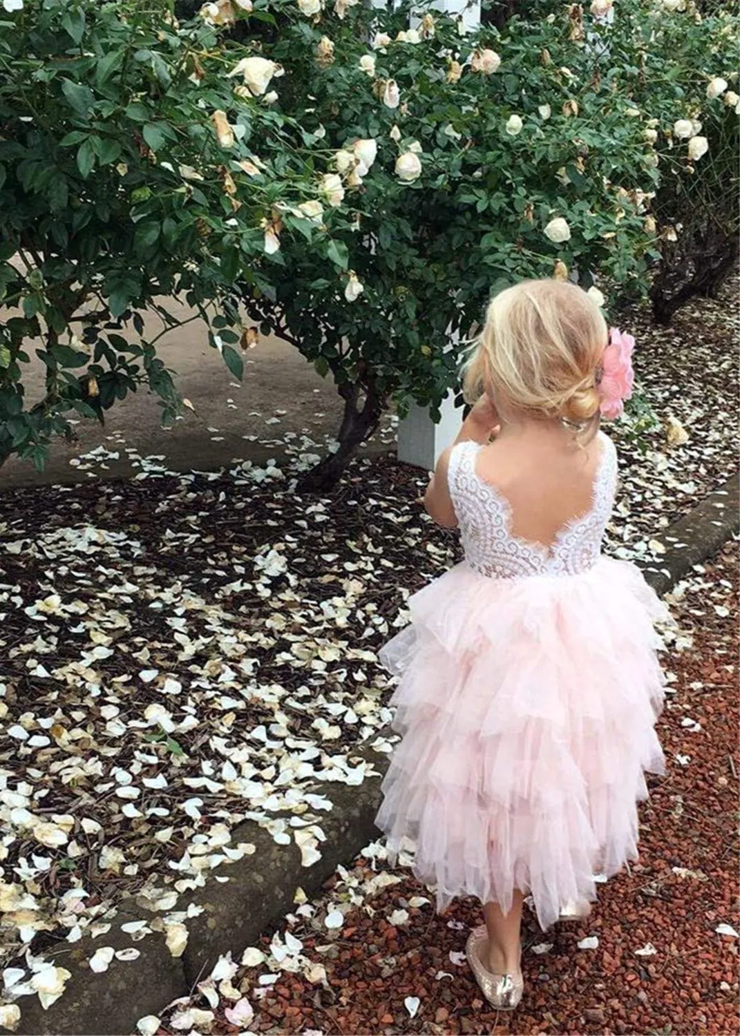 Peony Lace Flower Girl Dress in Pink (tiered)