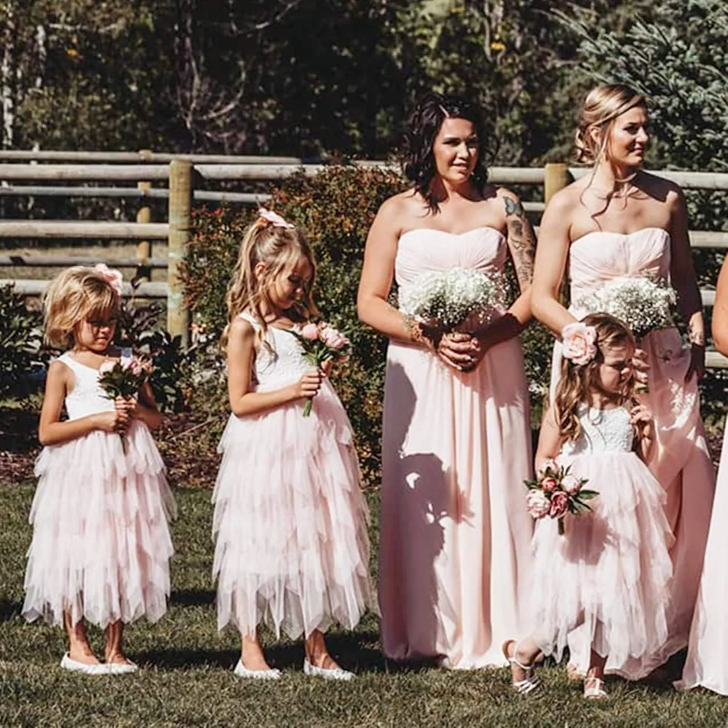 Peony Lace Flower Girl Dress in Pink (tiered)