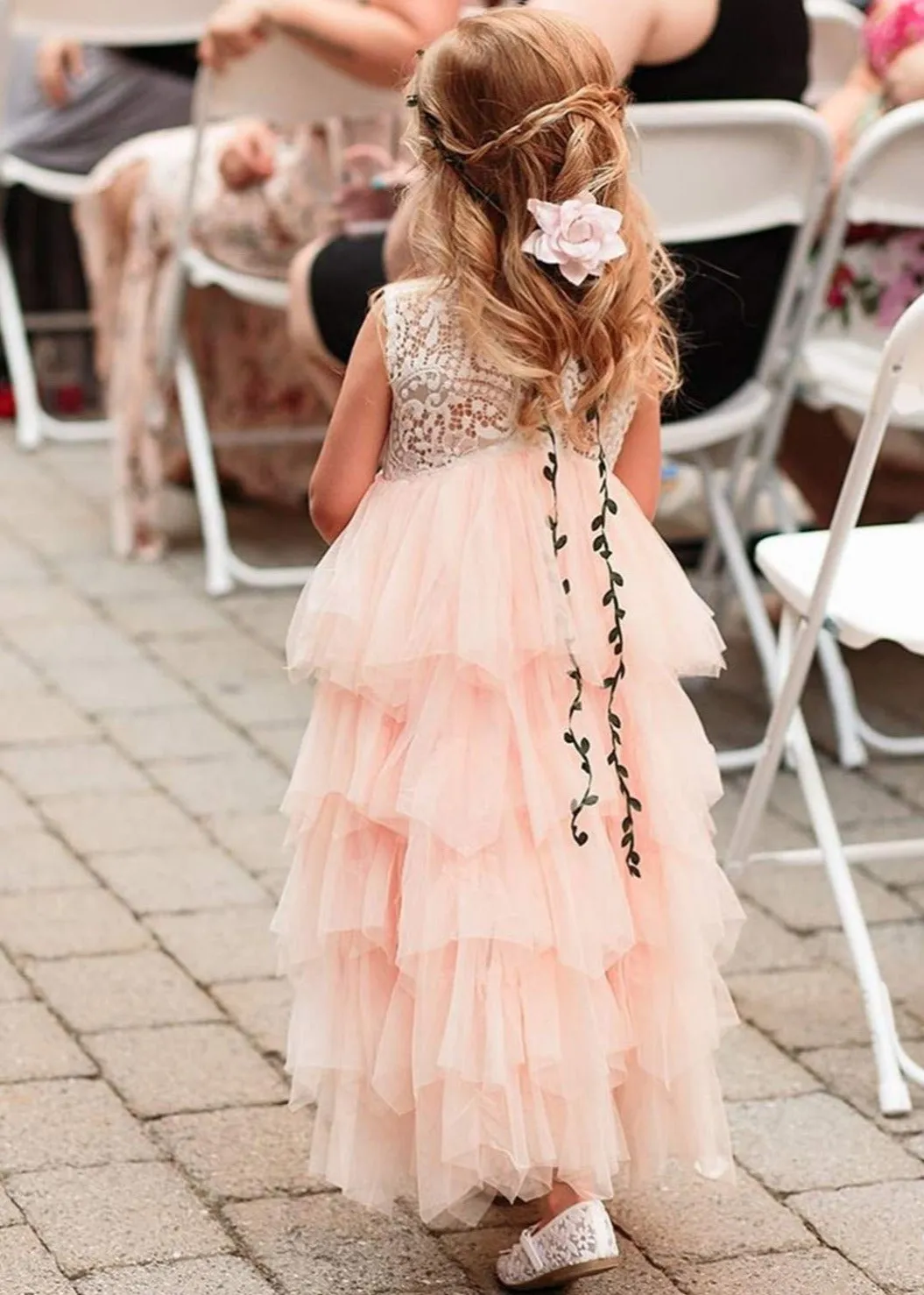 Peony Lace Flower Girl Dress in Pink (tiered)