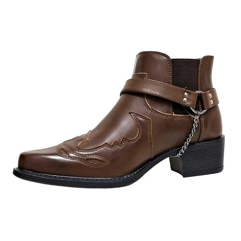 Pointed Toe Chunky Heel Buckle Men Boots