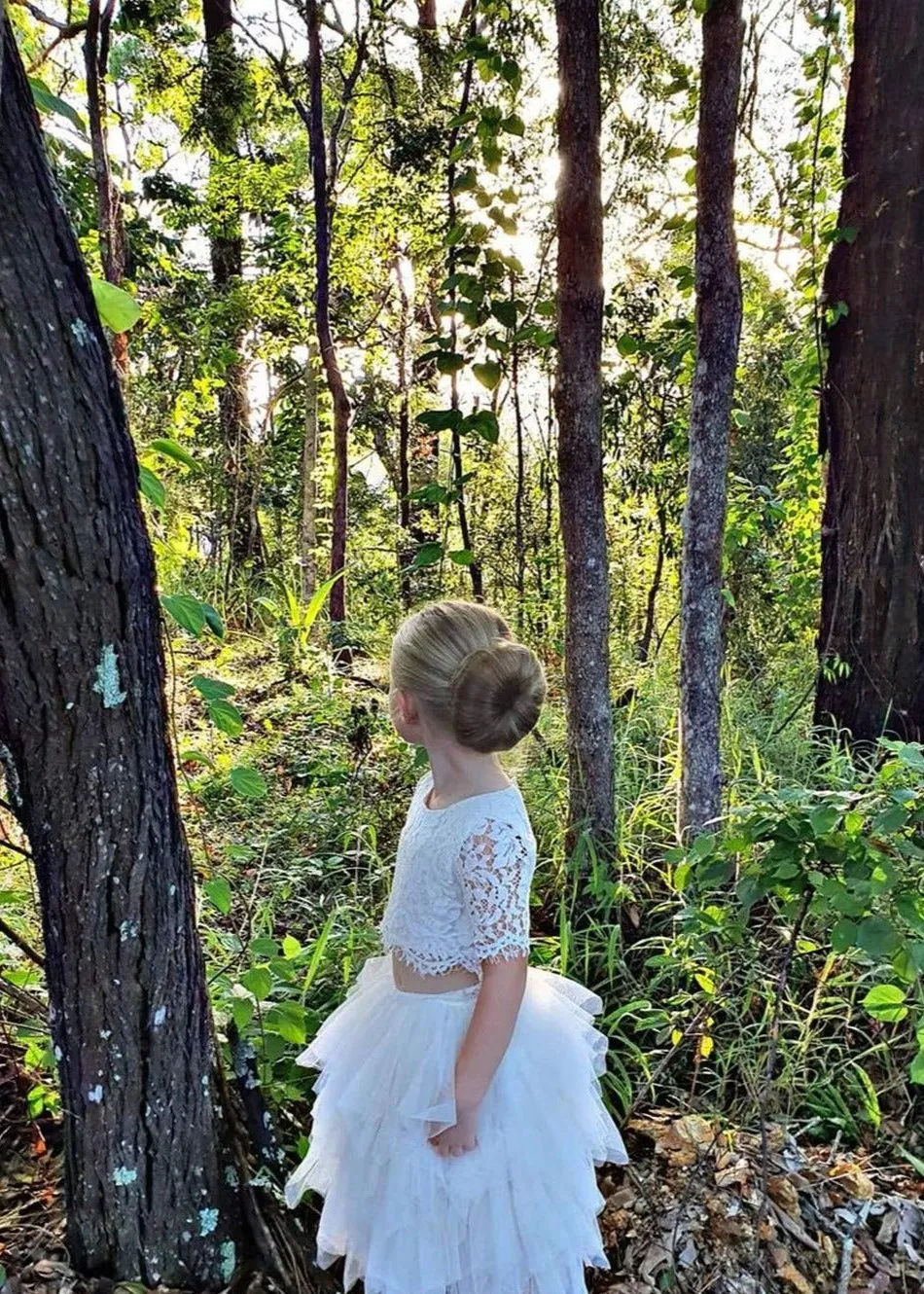 Scalloped Lace 2 Piece Girl Dress Set in White