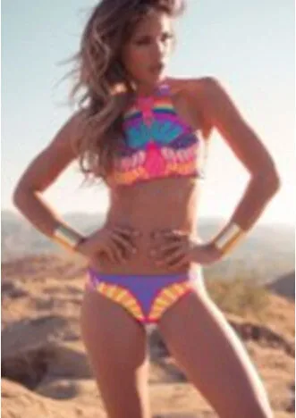 Sexy Aztec High neck cropped top swimsuit junior Bikini Brazilian Retro Print Biquini Bodycon Padded Halter Swimming Suit