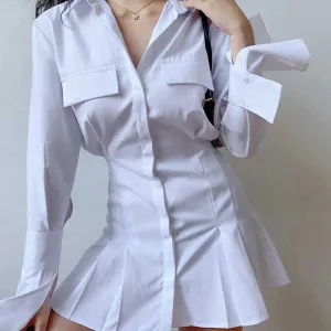Shirt Flared Dress Women's Long-sleeved Summer Temperament Waist Slim Polo Collar
