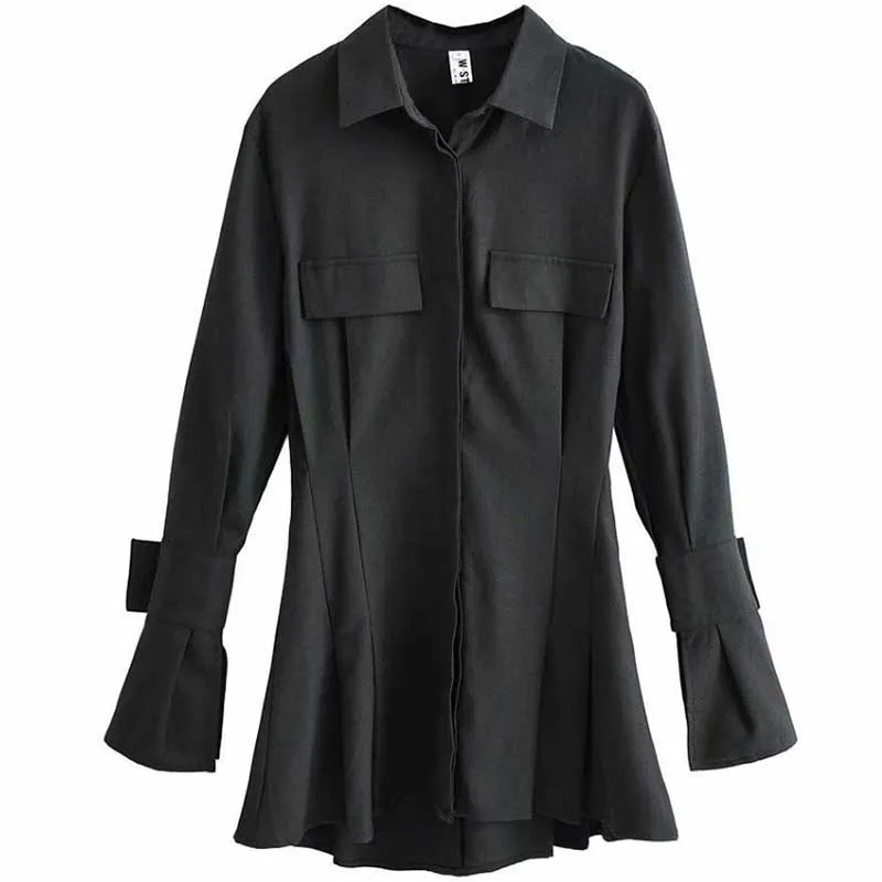 Shirt Flared Dress Women's Long-sleeved Summer Temperament Waist Slim Polo Collar