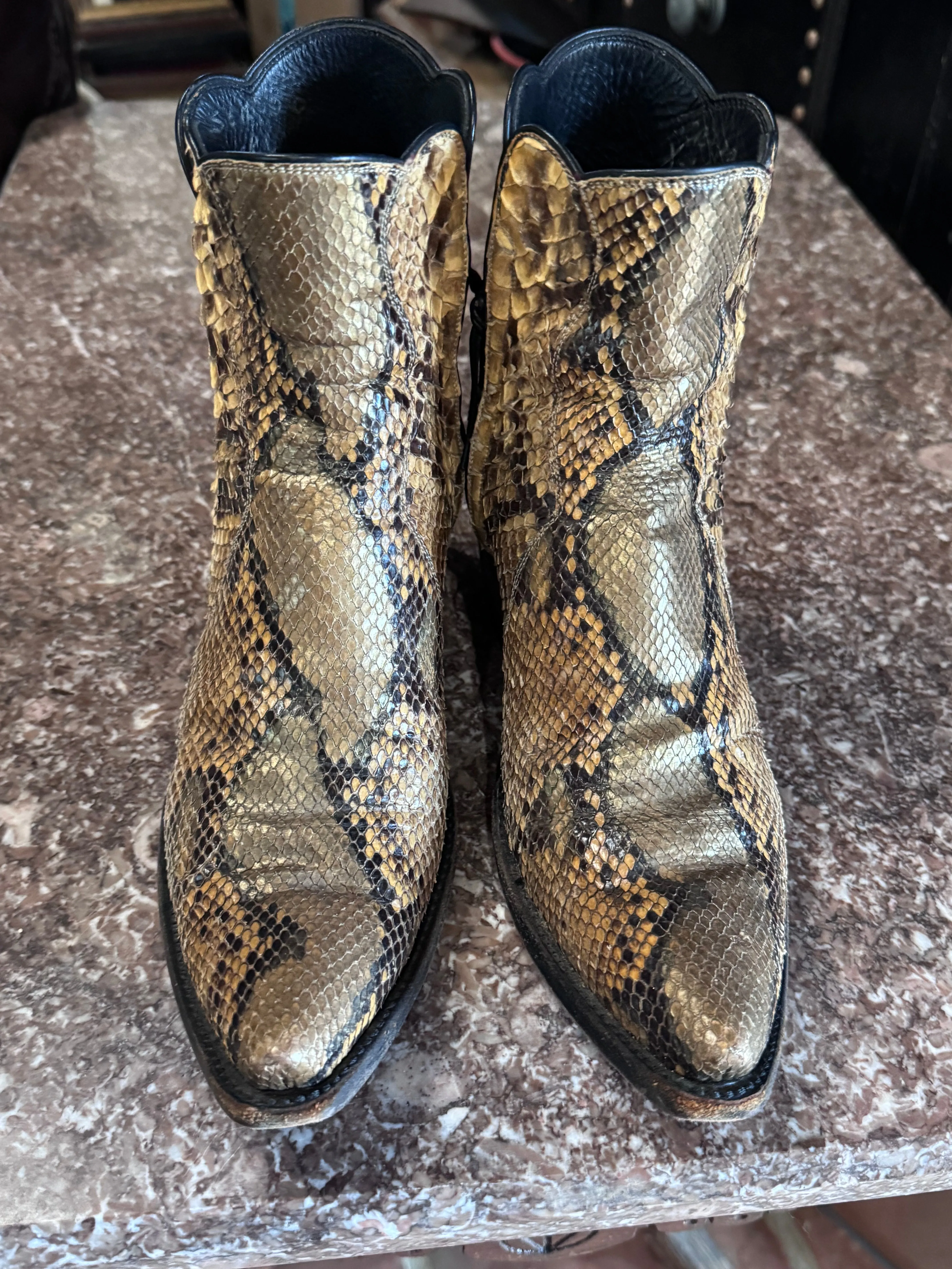Stallion Python Gold Tone Boots 7C
