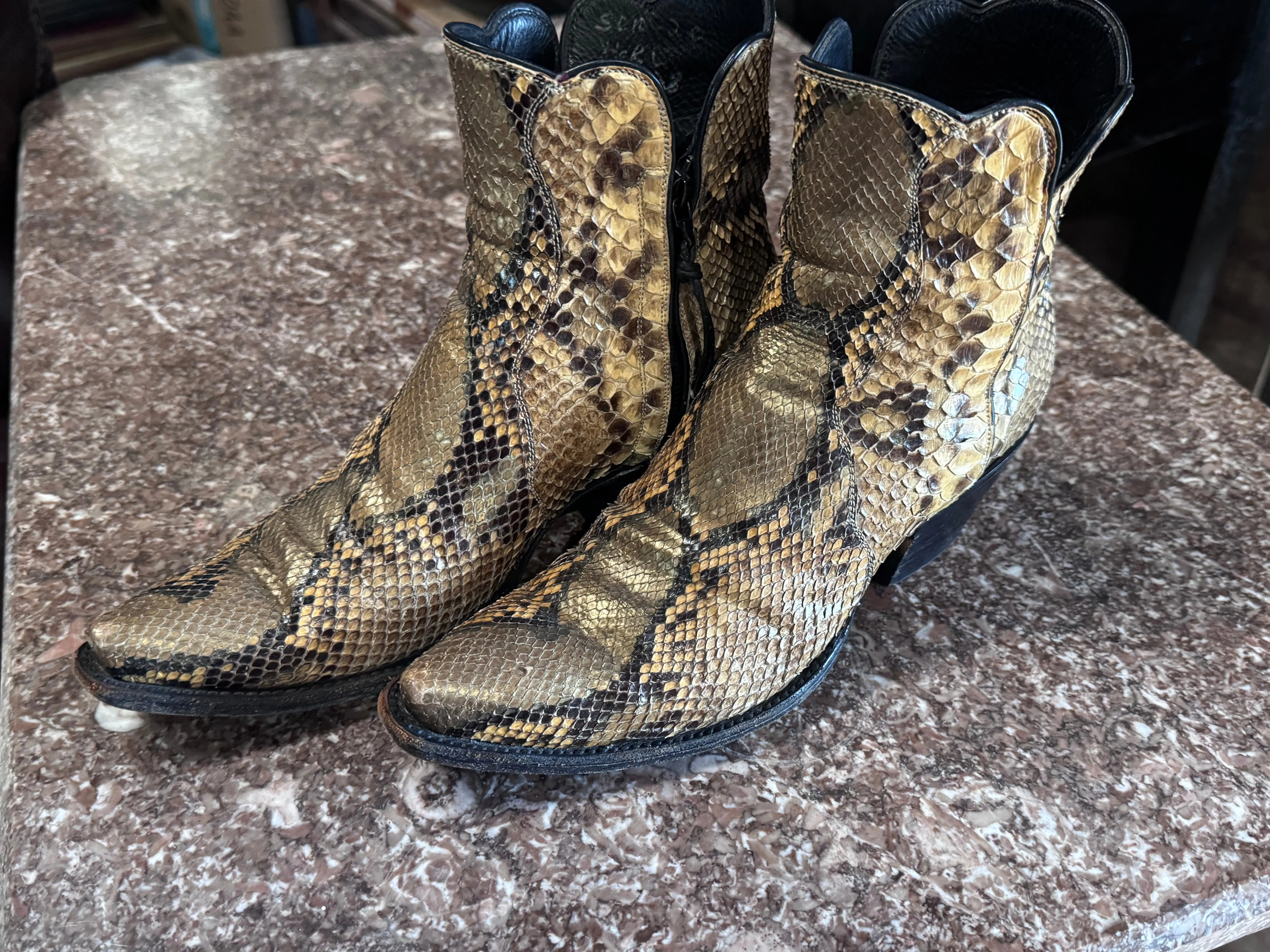 Stallion Python Gold Tone Boots 7C