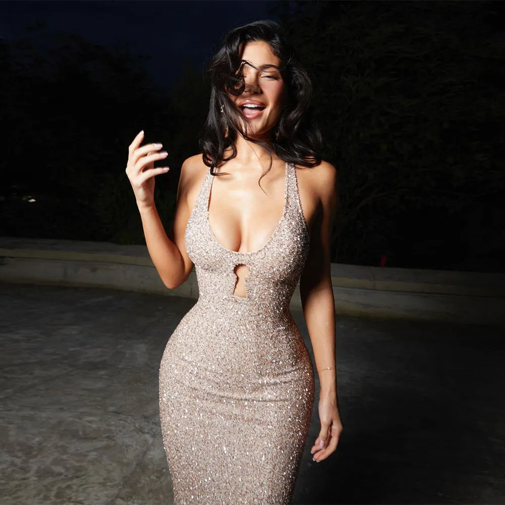 Strappy Sleeveless Sequins Maxi Dress KLYF1046
