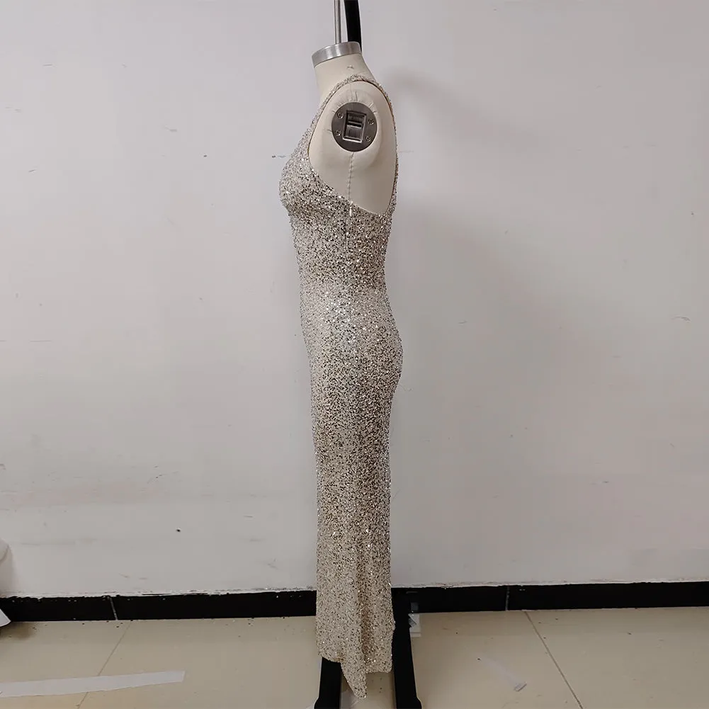 Strappy Sleeveless Sequins Maxi Dress KLYF1046