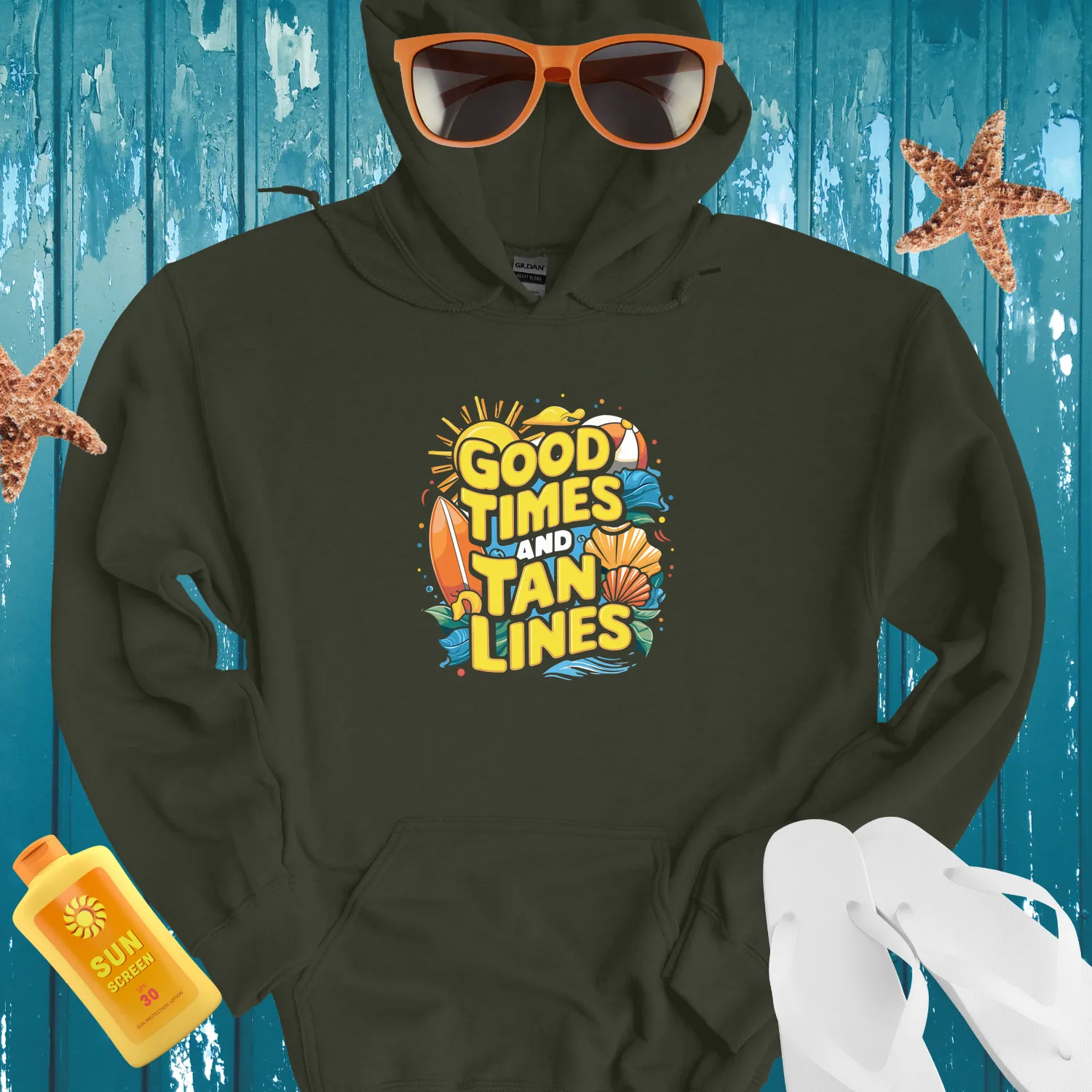 Summer Vibes Hoodie With Beach And Sun Designs