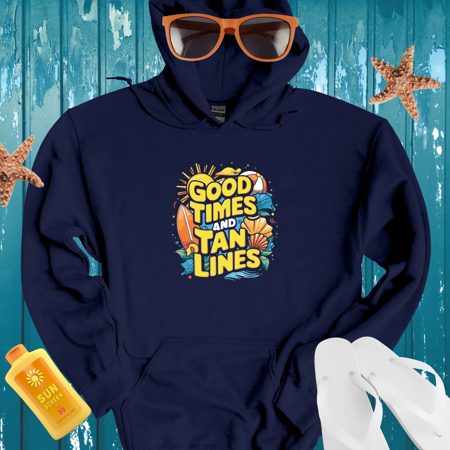 Summer Vibes Hoodie With Beach And Sun Designs