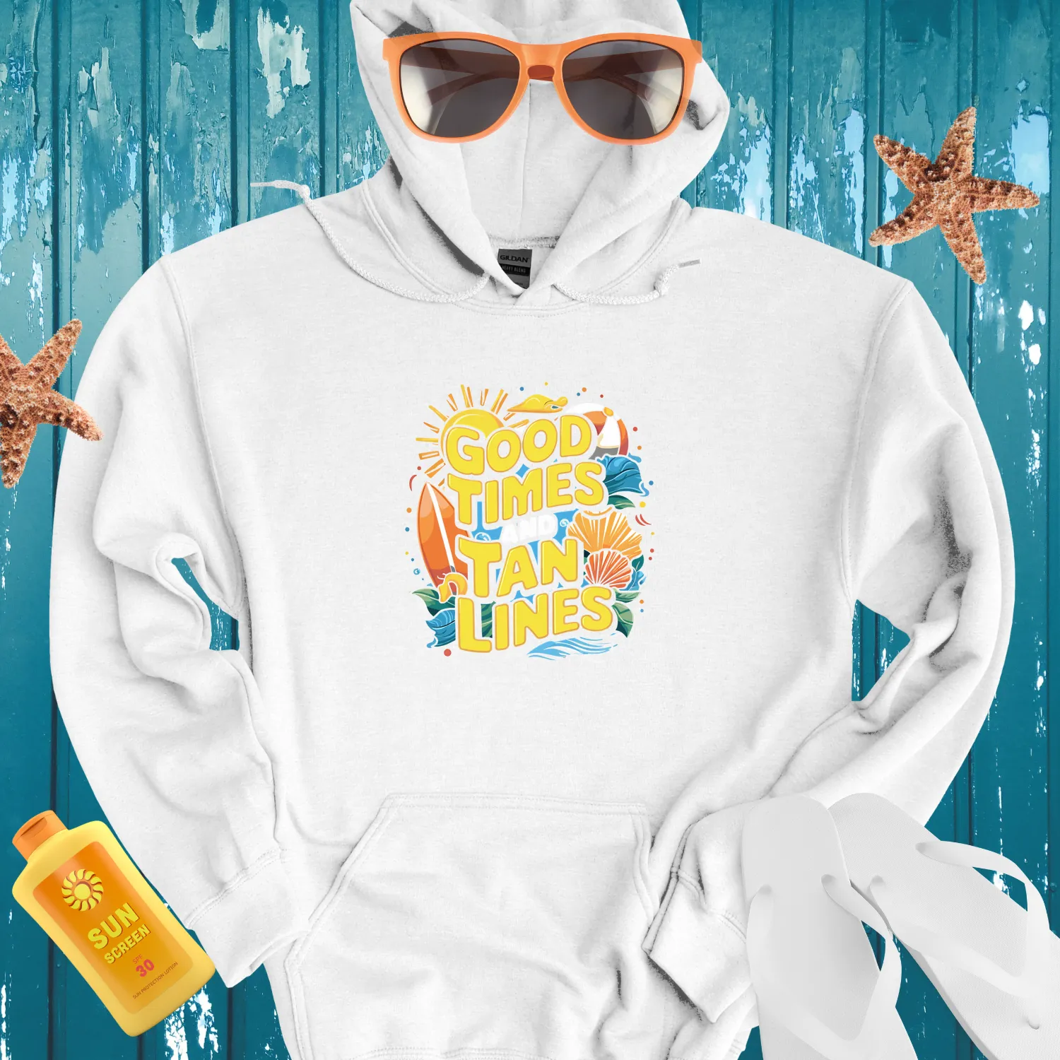 Summer Vibes Hoodie With Beach And Sun Designs