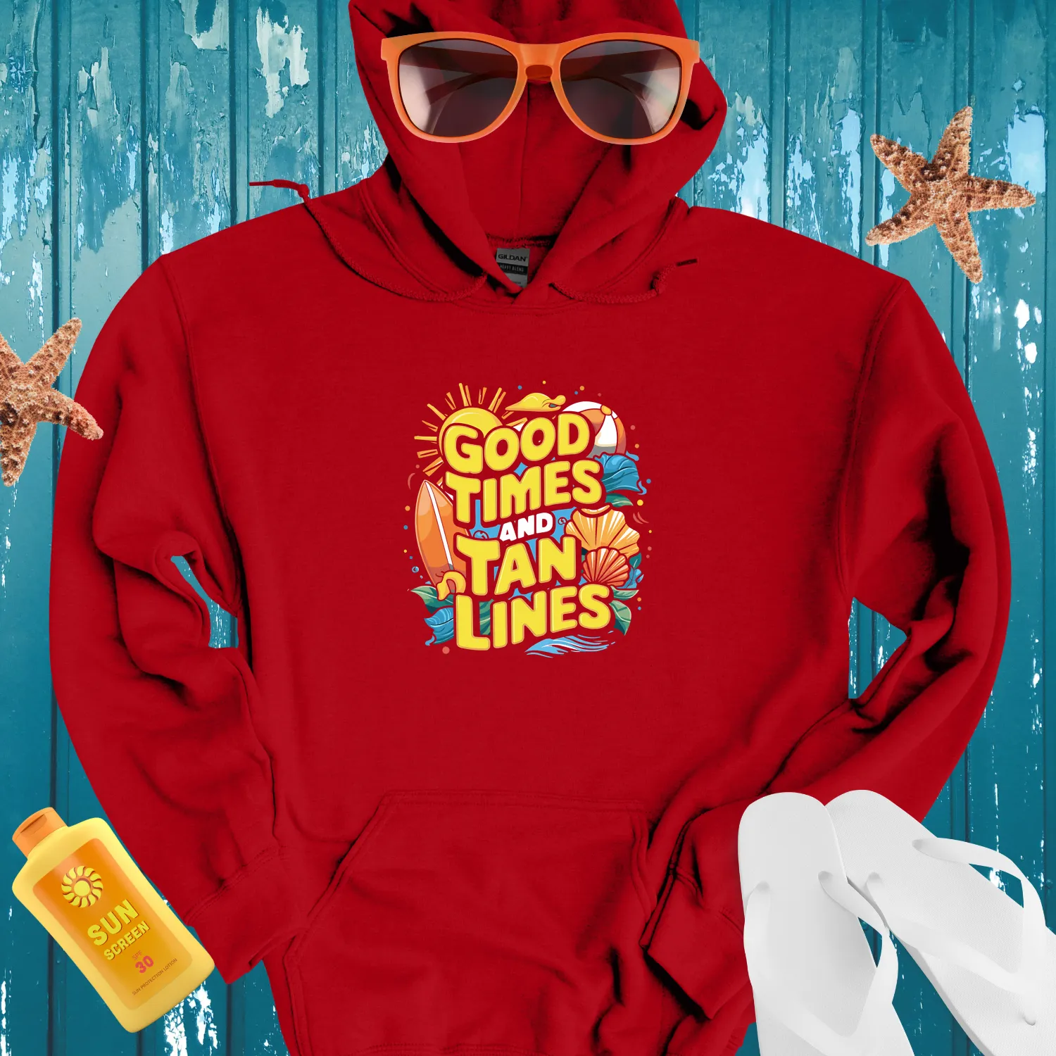 Summer Vibes Hoodie With Beach And Sun Designs