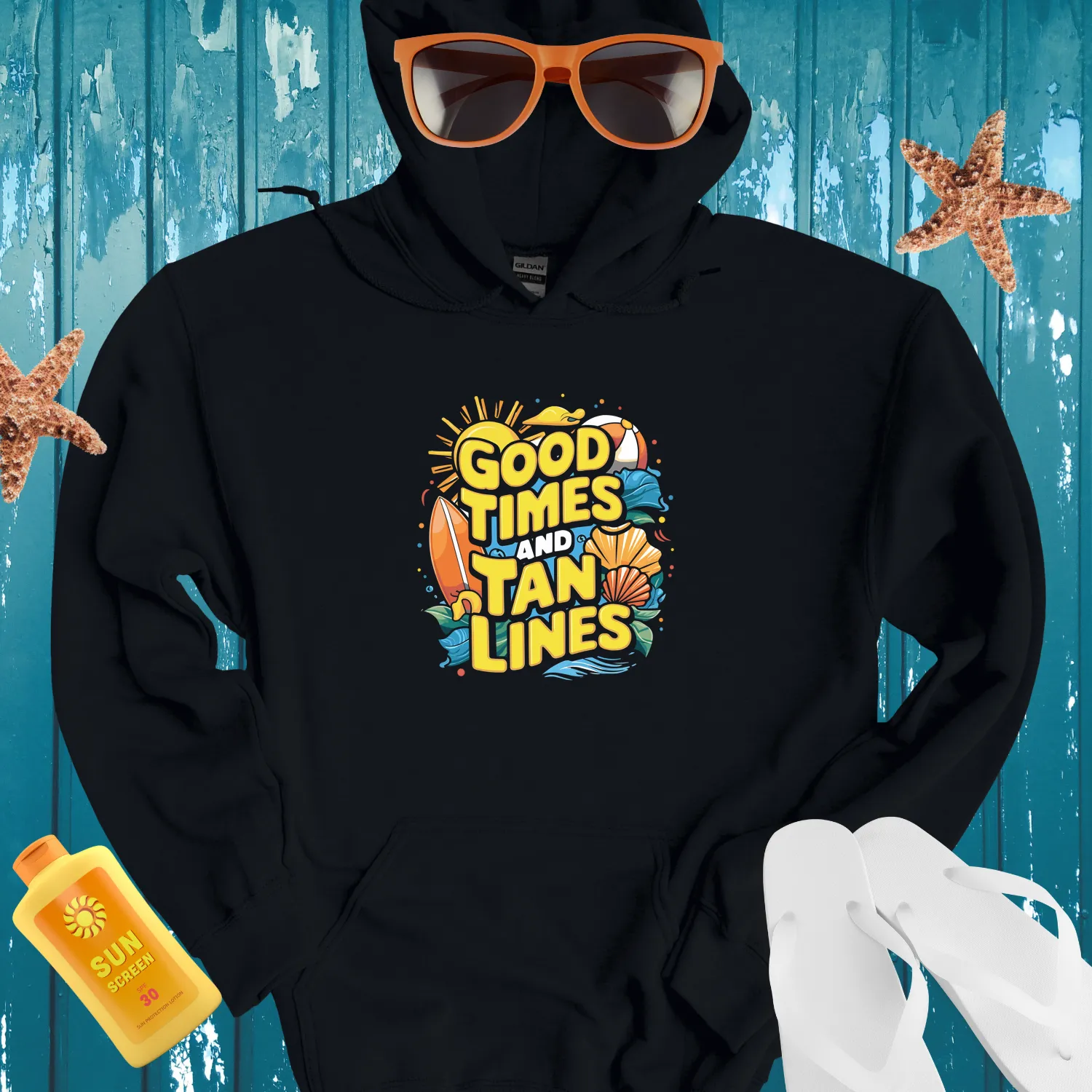 Summer Vibes Hoodie With Beach And Sun Designs