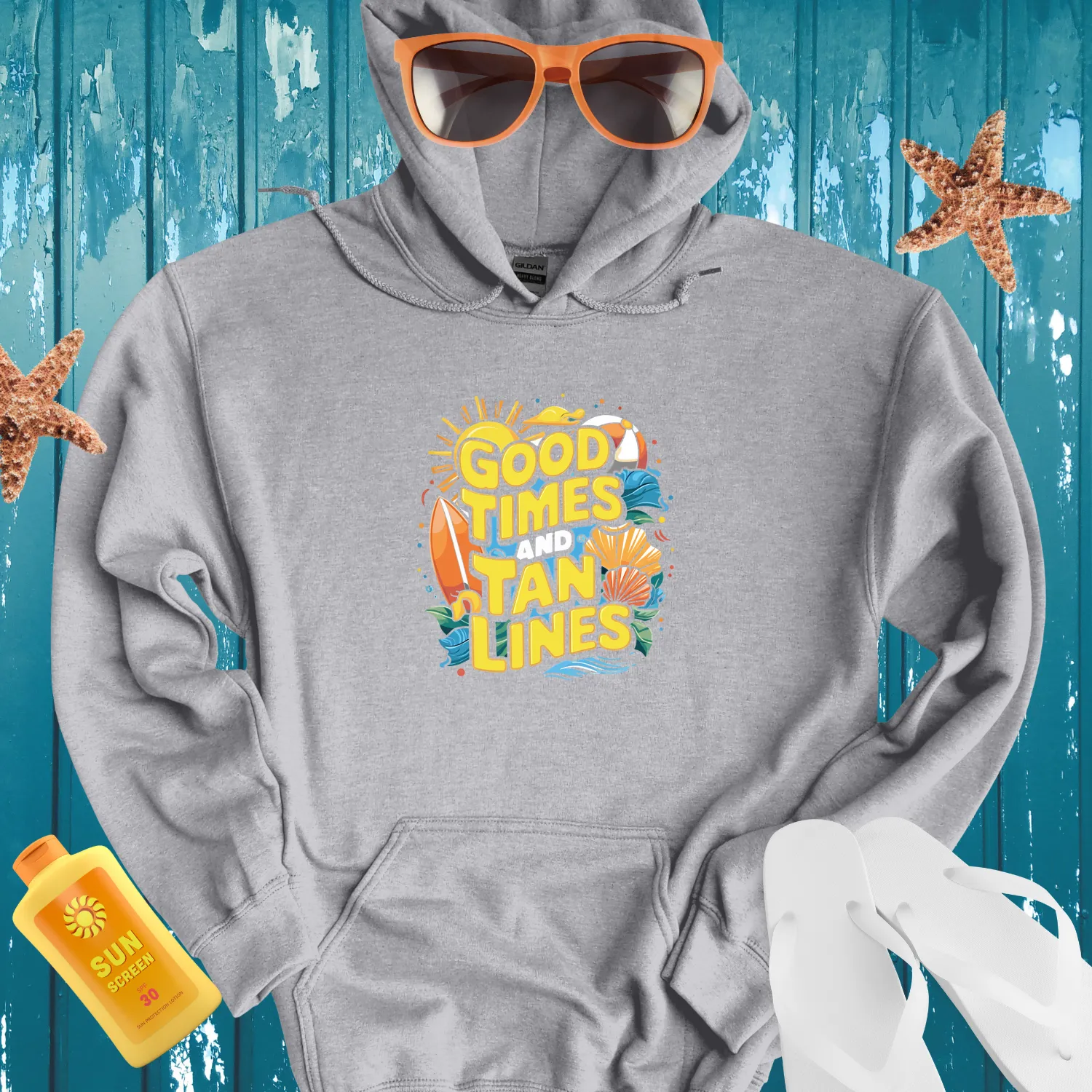 Summer Vibes Hoodie With Beach And Sun Designs