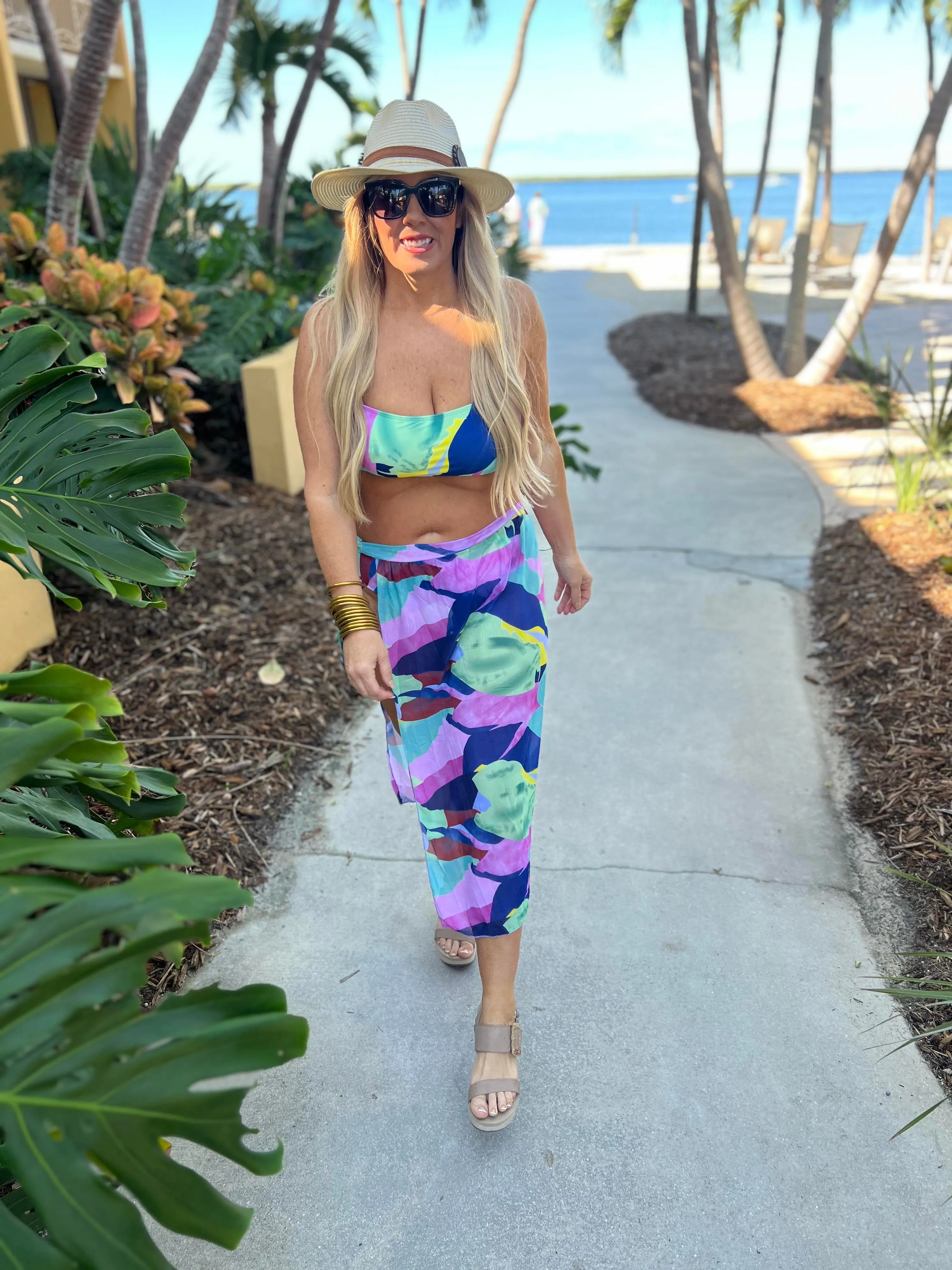 Tropical 3 Piece Bikini Swimsuit with Sarong