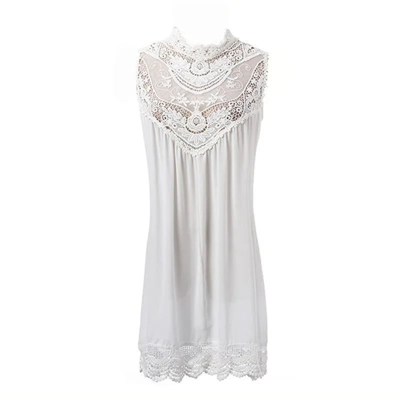 Women Black White Sleeveless Lace Crochet Summer Dresses Hollow Out Mini Dress Fashion Sexy Short Dresses S-4XL Vestidos